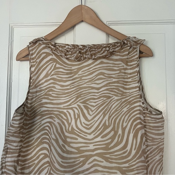 TALBOTS 100% Cotton Lined Tan White Blouse Size 16 - Picture 2 of 8